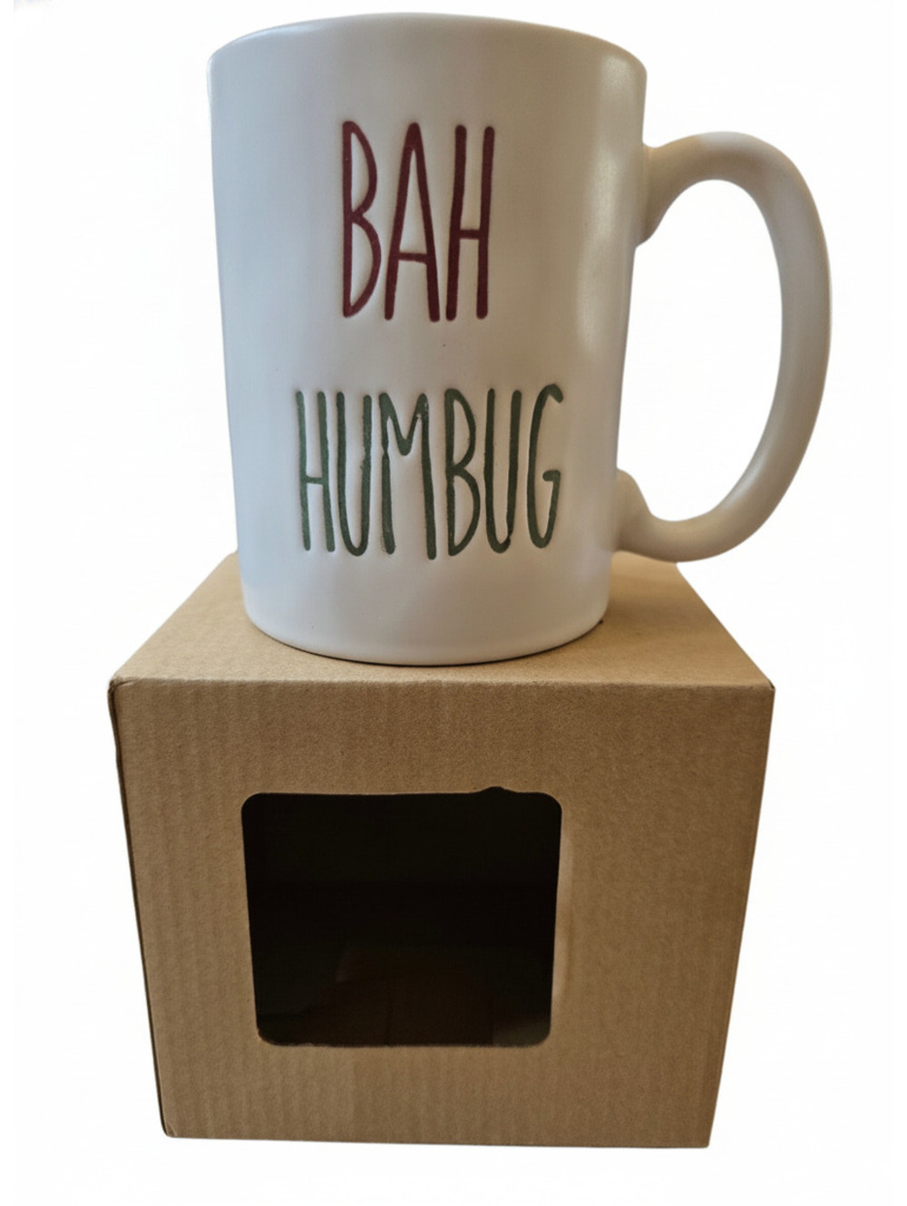 Koppers Bah Humbug White Coffee Mug with Holiday Theme